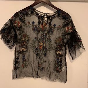 Mesh, embroidered blouse